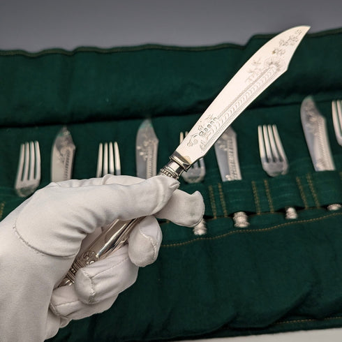 1885 年英國古董鍍銀 5 雙魚餐具 Allen 和 Darwin